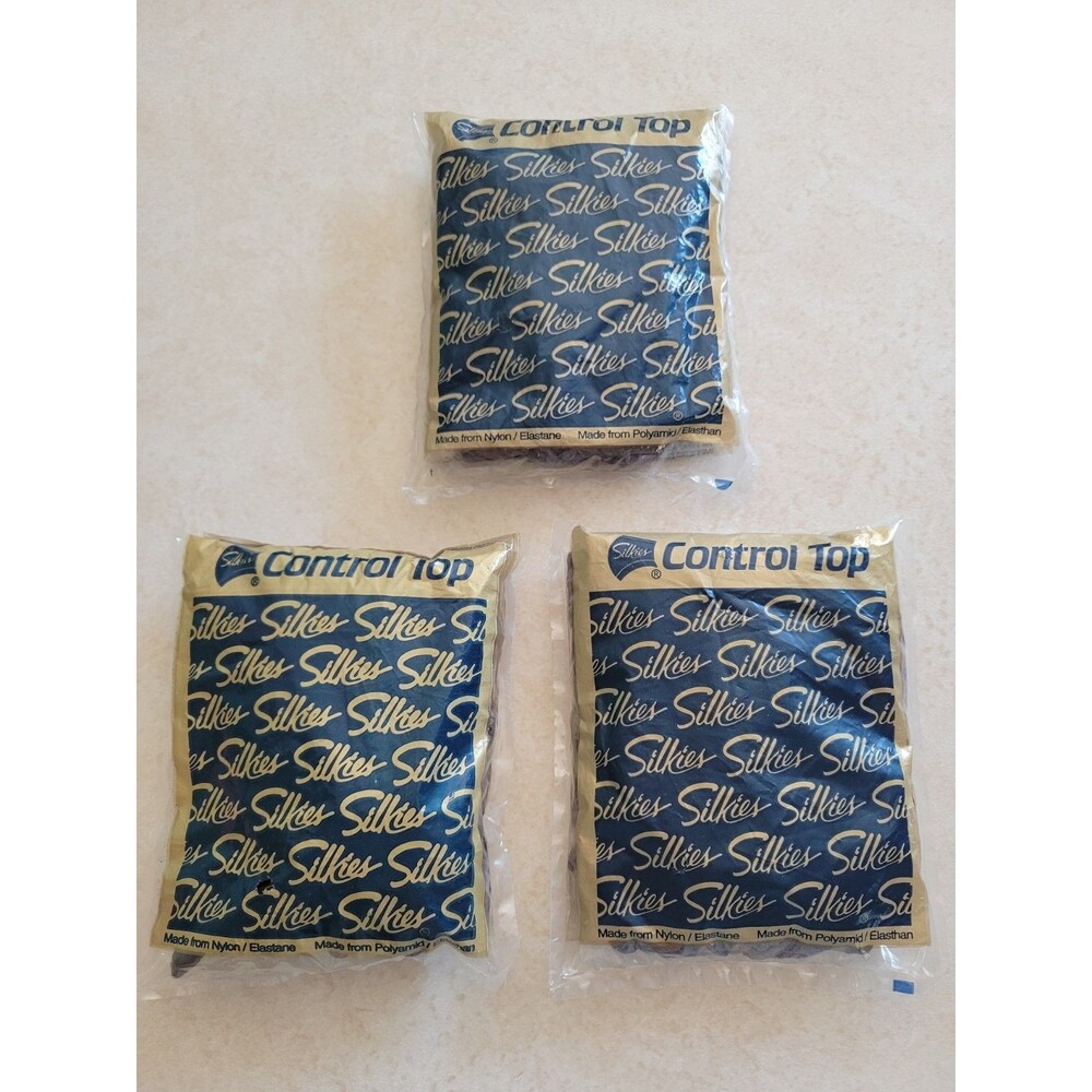 Lot of 3 Vintage Control Top Silkies Large Pantyhose NIP Taupe 70305 Nylon